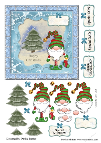 300dpi 6x6ins topper & decoupage-Christmas Gnome-Son, Dad, Grandson Nephew