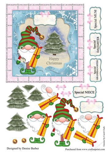 300dpi 6x6in topper & Decoupage- Gnome Christmas-Mum, Daughter, granddaughter, Niece