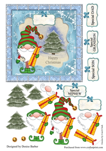 300dpi 6x6in topper & Decoupage- Gnome Christmas-Dad, Son, Grandson.Nephew
