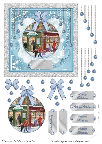 300 dpi 6x6 in Topper & Decoupage - Christmas scene Bauble - choice of tags no.3