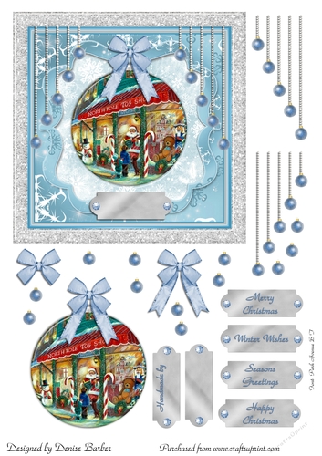 300 dpi 6x6 in Topper & Decoupage - Christmas scene Bauble - choice of tags no.4