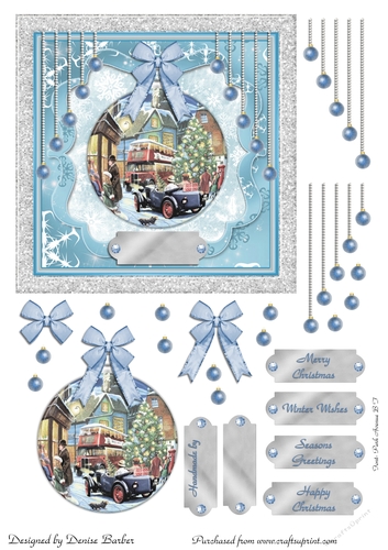 300 dpi 6x6 in Topper & Decoupage - Christmas scene Bauble - choice of tags no.5