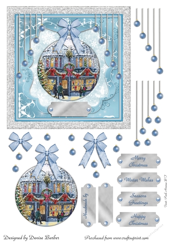 300 dpi 6x6 in Topper & Decoupage - Christmas scene Bauble - choice of tags no.6