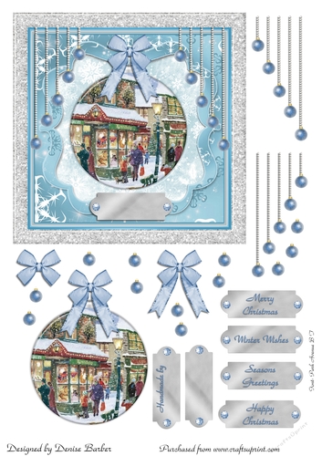 300 dpi 6x6 in Topper & Decoupage - Christmas scene Bauble - choice of tags no.8