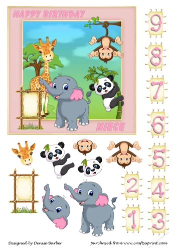 300dpi 6x6 in topper & decoupage - Zoo Animals, Birthday Niece- Ages 1-9