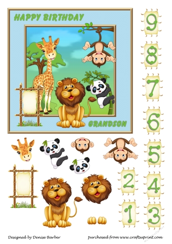 300dpi 6x6 in topper & decoupage - Zoo Animals, Birthday Grandson- Ages 1-9