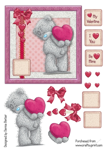 300dpi 6x6 in topper & decoupage- Valentine - Bear with heart - Female or Male
