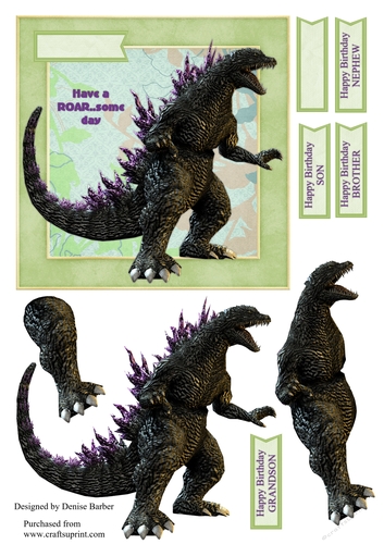 300 dpi 6x6 in Topper & Decoupage - Godzilla - Birthday - Son, Grandson, Brother, Nephew