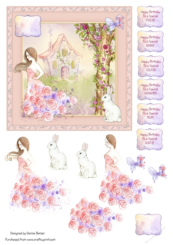 300dpi 6x6in Topper & decoupage-Birthday-Fantasy woodland-Auntie, Cousin, Friend, Mum, Nanny, Grandma