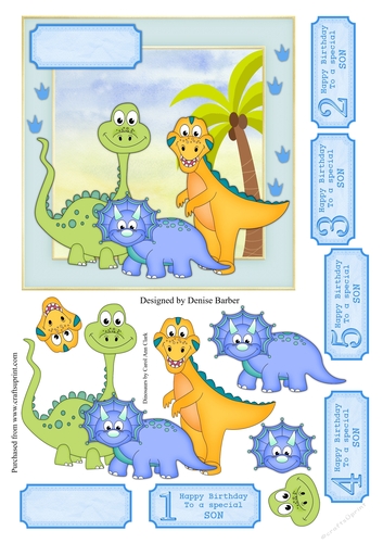 300dpi 6x6 ins topper & Decoupage, baby dinosaurs - ages 1-5 Son