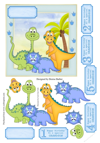 300dpi 6x6 ins topper & Decoupage, baby dinosaurs - ages 1-5 Grandson