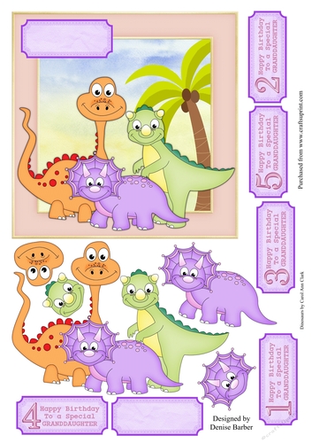 300dpi 6x6 ins topper & Decoupage, baby dinosaurs - ages 1-5 Granddaughter