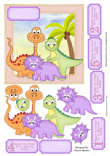 300dpi 6x6 ins topper & Decoupage, baby dinosaurs - ages 1-5 Niece