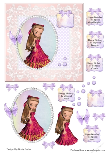 300dpi 6x6ins topper & decoupage- Birthday, Cousin, Niece, Daughter, Sister, Granddaughter