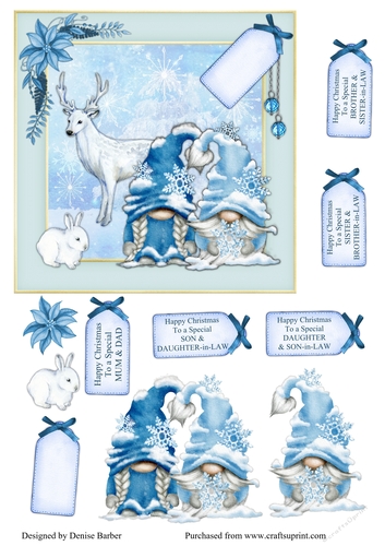 300dpi 6x6in topper & decoupage - blue gnome scene- couples