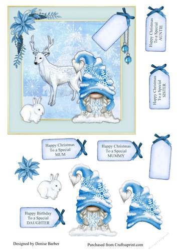 300dpi 6x6ins topper and decoupage-Christmas Blue gnome female relatives