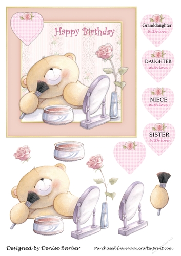 300dpi 6x6ins topper- birthday -makeup bear - Granddaughter, Daughter, Niece, Sister