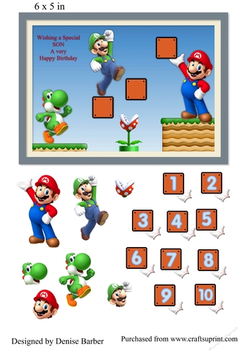 300dpi 7x5ins topper & decoupage, Super Mario-Birthday-Son-ages 1-10