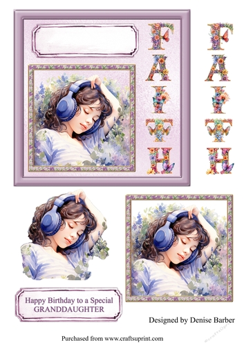 300dpi 6x6ins topper and decoupage Granddaughter - Faith Floral - Happy Birthday