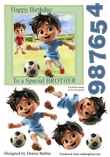 300dp1 6x6 in topper & Decoupage, brother Birthday Footballer ages 4-9