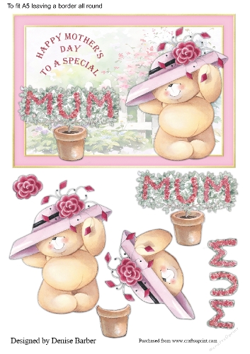 300dpi Mothers Day-Bear in a fancy hat - A5  approx. 