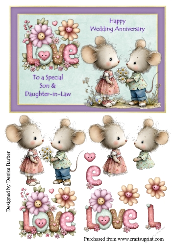 300dpi A5 (approx.) Mice couple- Wedding Anniversary- Son and Daughter-in-law no1