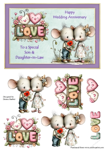 300dpi A5 (approx.) Mice couple- Wedding Anniversary- Son and Daughter-in-law no2