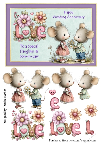300dpi A5 (approx.) Mice couple- Wedding Anniversary- Daughter & Son-in-law no1