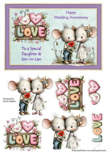 300dpi A5 (approx.) Mice couple- Wedding Anniversary- Daughter & Son-in-law no2