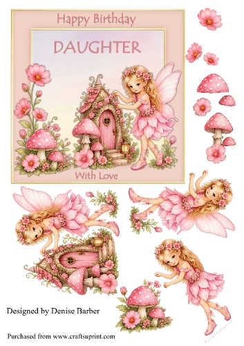 300 dpi 6x6 inTopper & Decoupage -Fairy House, Fairy and flowers - Birthday Daughter
