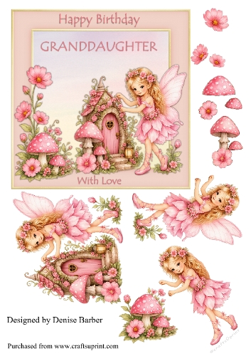 300 dpi 6x6 inTopper & Decoupage -Fairy House, Fairy and flowers - Birthday Granddaughter