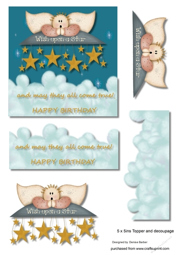 5 x 5 ins Angel and stars topper and decoupage