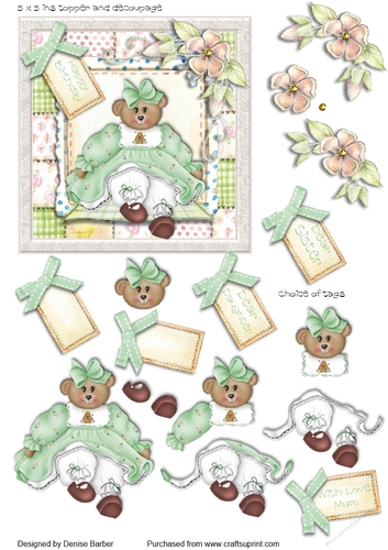 Teddy Topper (5 x 5ins) and decoupage, with choice of tags - Female