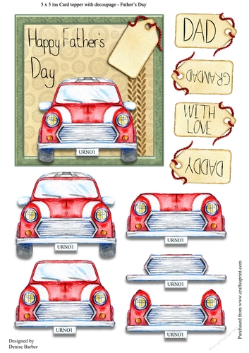 card topper (5x5ins) and decoupage, vintage car, red, Fathers Day