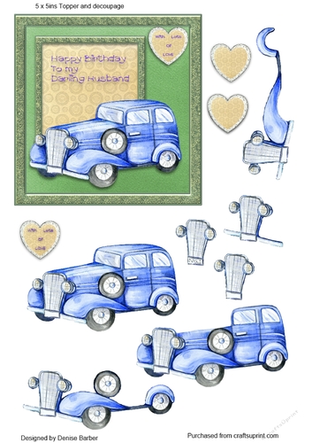 Happy Birthday Husband 5 x 5 ins topper and decoupage