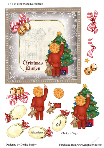 300dpi 6x6ins christmas Topper and decoupage, young boy 