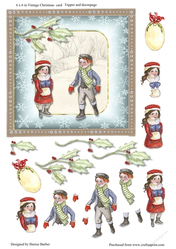 300dpi 6x6ins Card front and decoupage, vintage boy and girl skaters