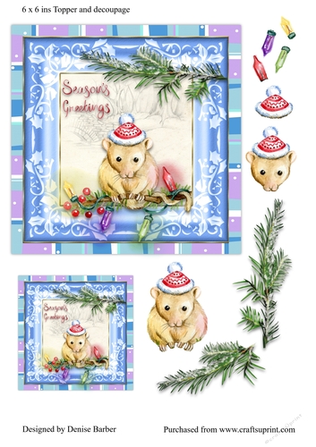 300dpi 6 x 6ins Christmas mouse Topper & decoupage, plus 3 x 3 ins topper