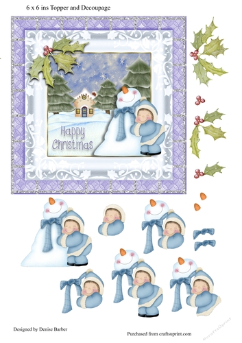 300dpi 6 x 6 ins child (blue)  and snowman topper and decoupage