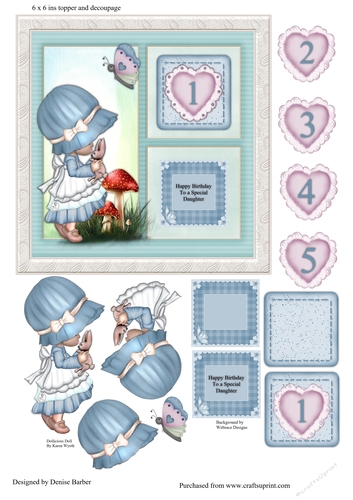300dpi 6 x 6 ins Topper & decoupage Birthday Daughter/other - ages 1-5