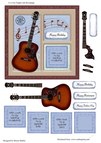 300dpi 6 x 6 in Topper & decoupage - Guitar - Dad/Husband/Son - Birthday/retirement/Fathers Day