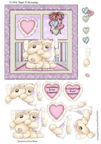 300dpi,  6x6ins Topper & Decoupage, Two Bears - Engagement