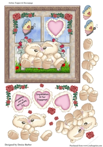 300dpi, 6x6ins Topper & Decoupage- 2 bears - Engagement