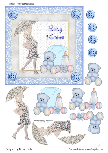 300dpi 6x6ins Topper and Decoupage - Baby Shower - Blue