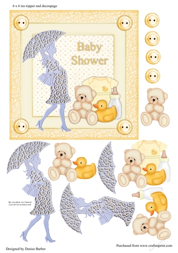 300dpi 6x6ins Topper and Decoupage - Baby Shower - Lemon