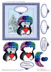 300dpi 6x6ins Christmas Topper and decoupage, penguin