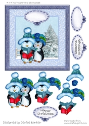 300dpi 6x6ins Christmas Topper and decoupage, penguin