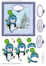 300dpi 6x6ins Christmas Topper and decoupage, penguin