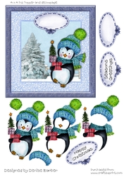 300dpi 6x6ins Christmas Topper and decoupage, penguin