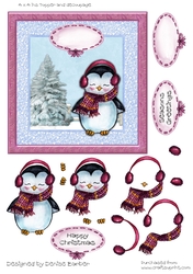 300dpi 6x6ins Christmas Topper and decoupage, penguin